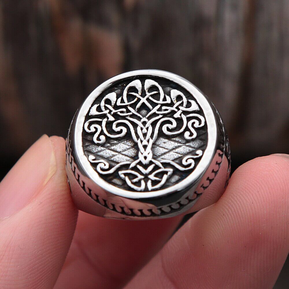 Gold Trimmed Celtic Knot Tree Of Life Ring