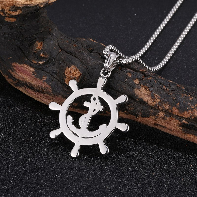 Viking Necklace With Anchor Wheel Pendant