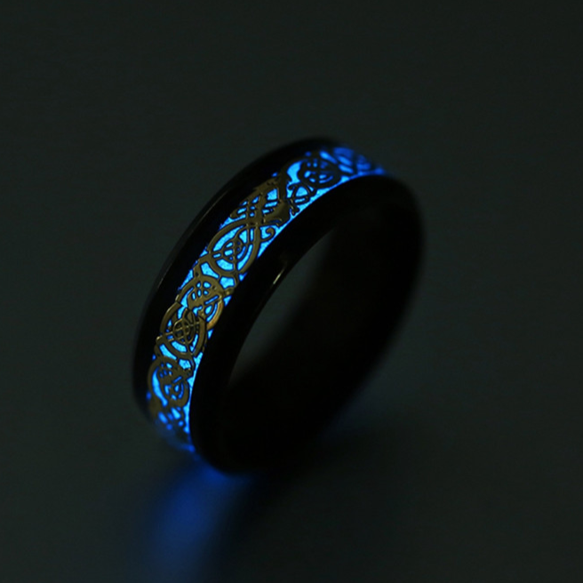 Luminous Celtic Dragon Inlay Ring