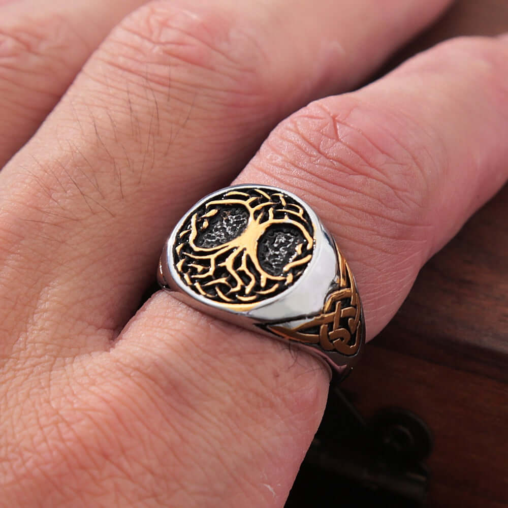 Gold Trimmed Yggdrasil Trinity Knot Ring