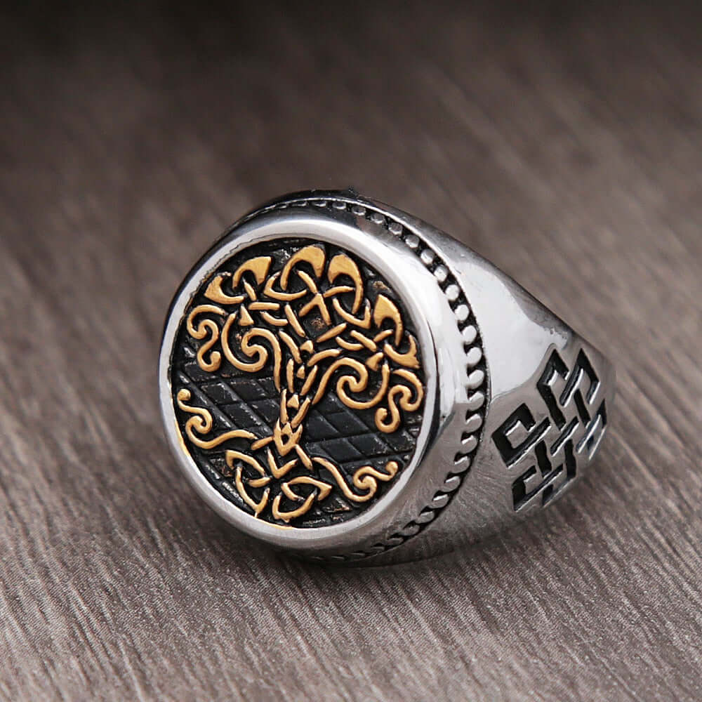 Gold Trimmed Celtic Knot Tree Of Life Ring