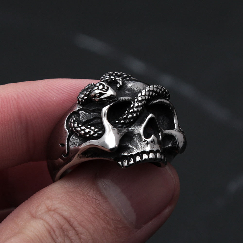 Viking Warrior Snake Skull Ring