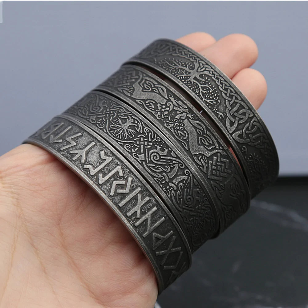 Black Stainless Steel Viking Rune Bracelet - Viking Arm Ring