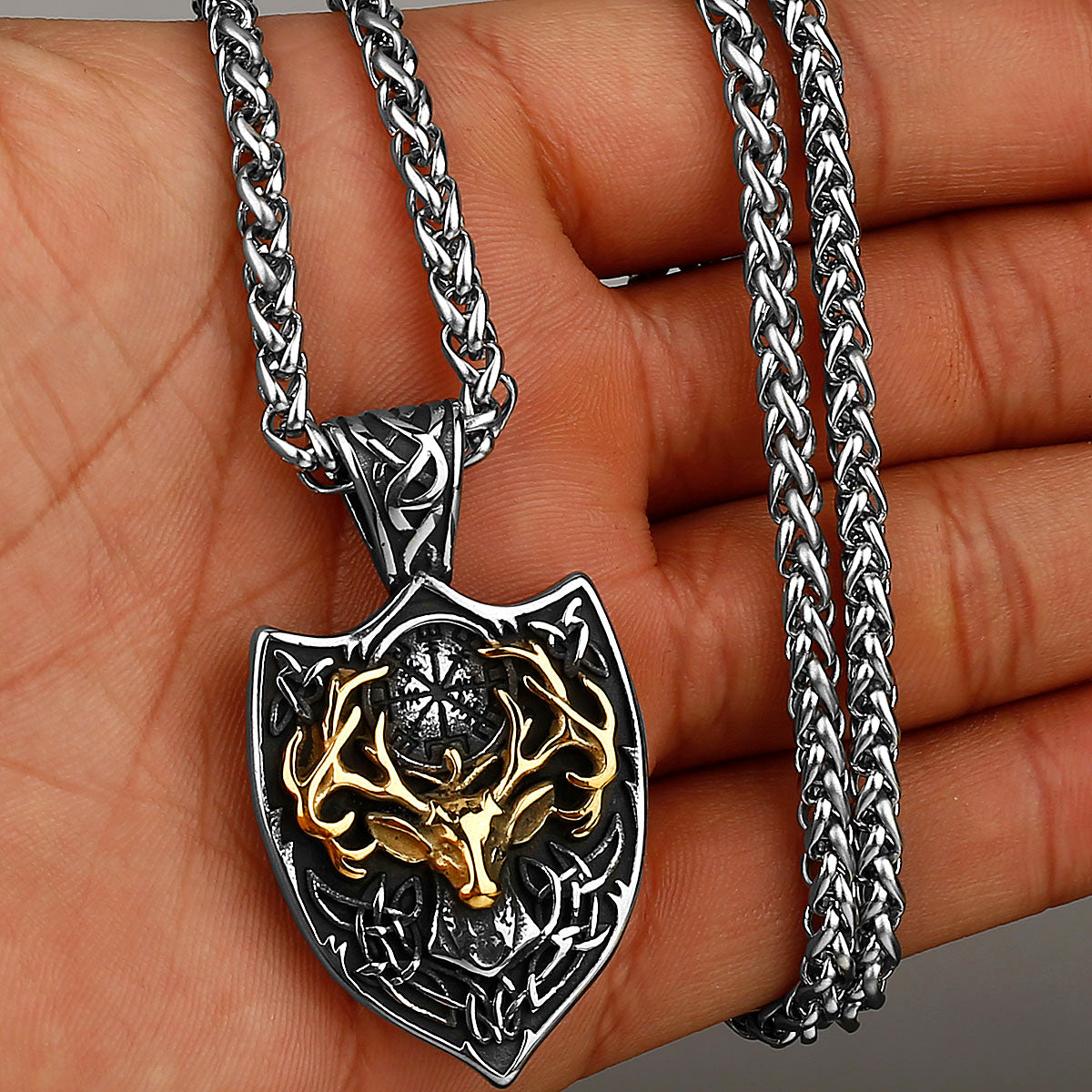 Viking Stag Stainless Steel Pendant Necklace