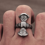 Viking Axe Ring With Helm Of Awe Symbol