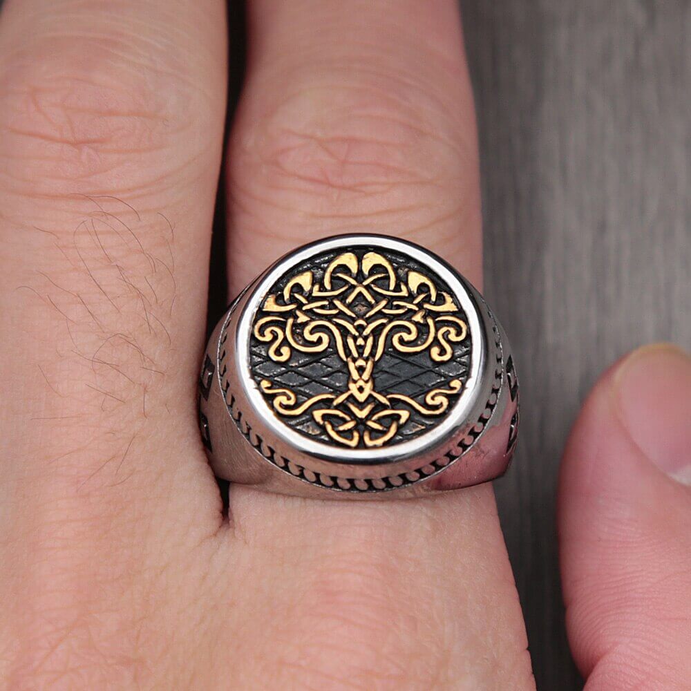 Gold Trimmed Celtic Knot Tree Of Life Ring