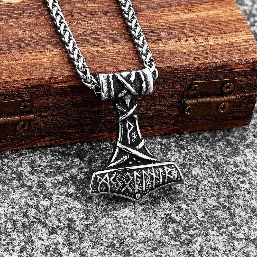 Mjolnir Thor's Hammer Norse Rune Pendant Necklace