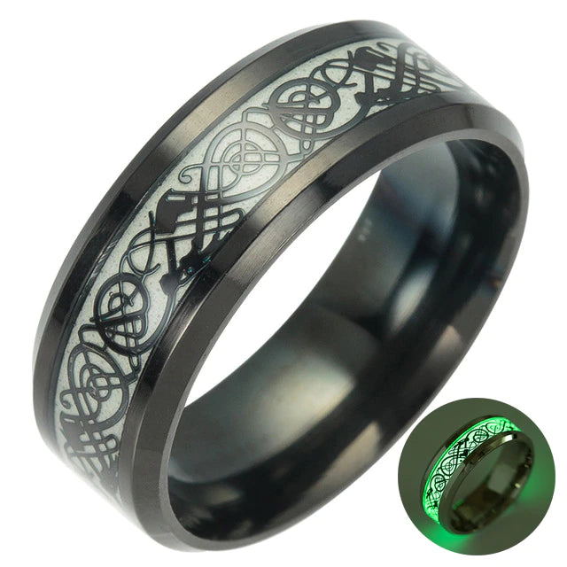 Luminous Celtic Dragon Inlay Ring