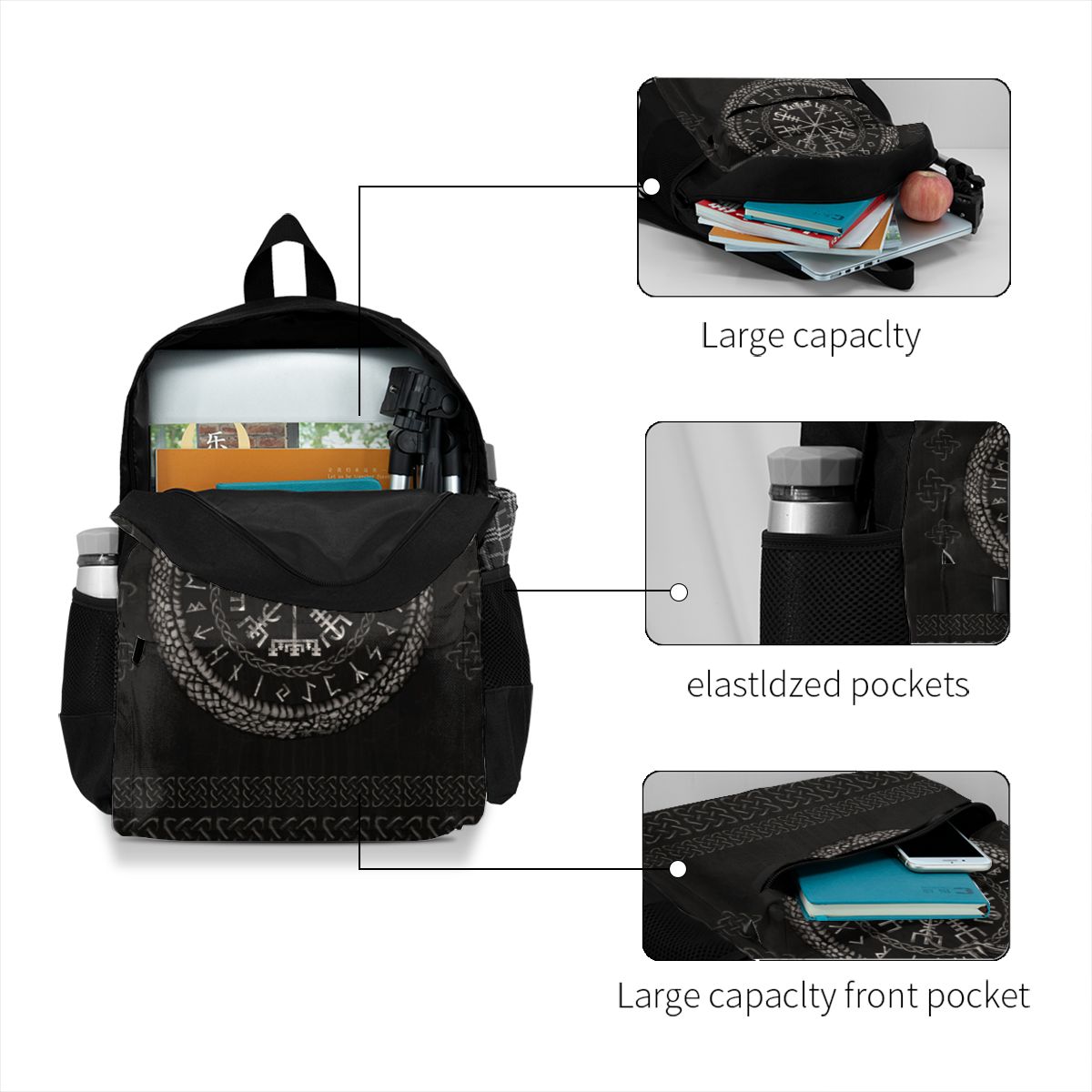 Vegvisir With Ouroboros Large Capacity Viking Backpack
