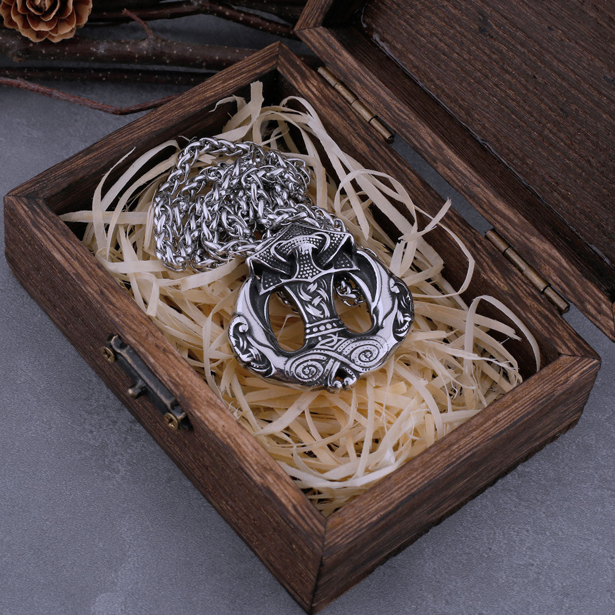 Thor's Hammer Necklace With Nordic Anchor Design