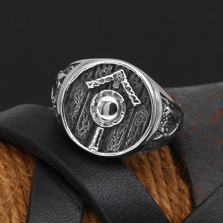 Tyr Signet Viking Shield Ring