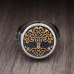 Gold Trimmed Celtic Knot Tree Of Life Ring