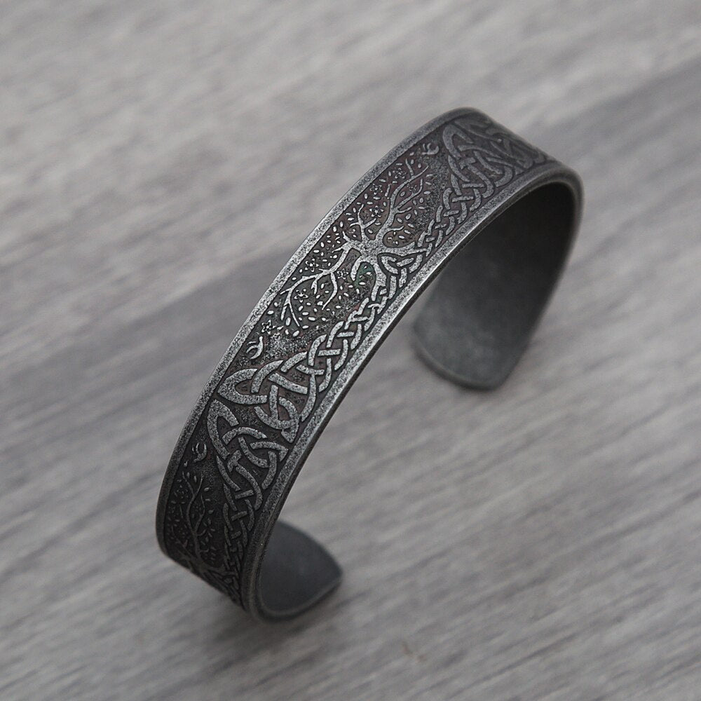 Black Stainless Steel Viking Rune Bracelet - Viking Arm Ring