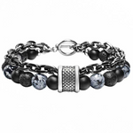 Men's Double Chain Link Stone Bracelet