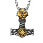 Gold and Silver Mjolnir Pendant With Helm Of Awe Necklace