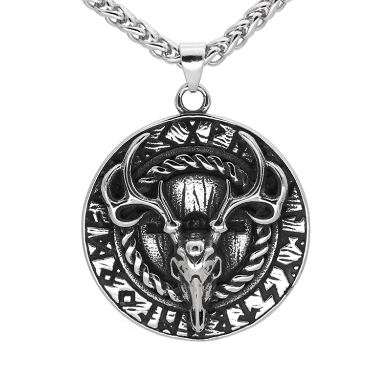 Viking Stag Elder Futhark Rune Necklace