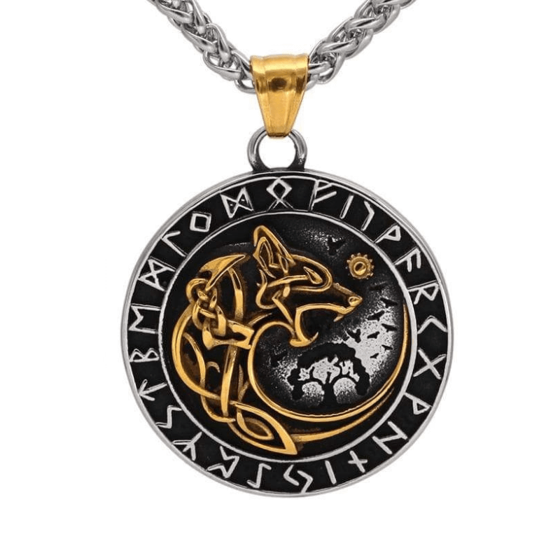 Fenrir With Runes Swallowing Sun Necklace