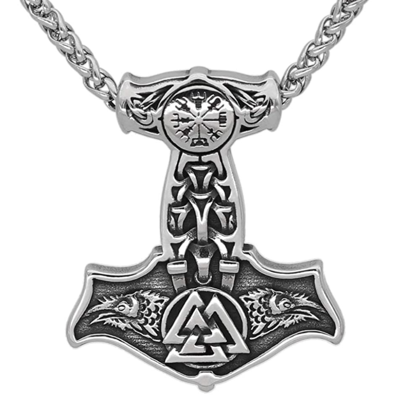 Mjolnir Necklace With Viking Symbols