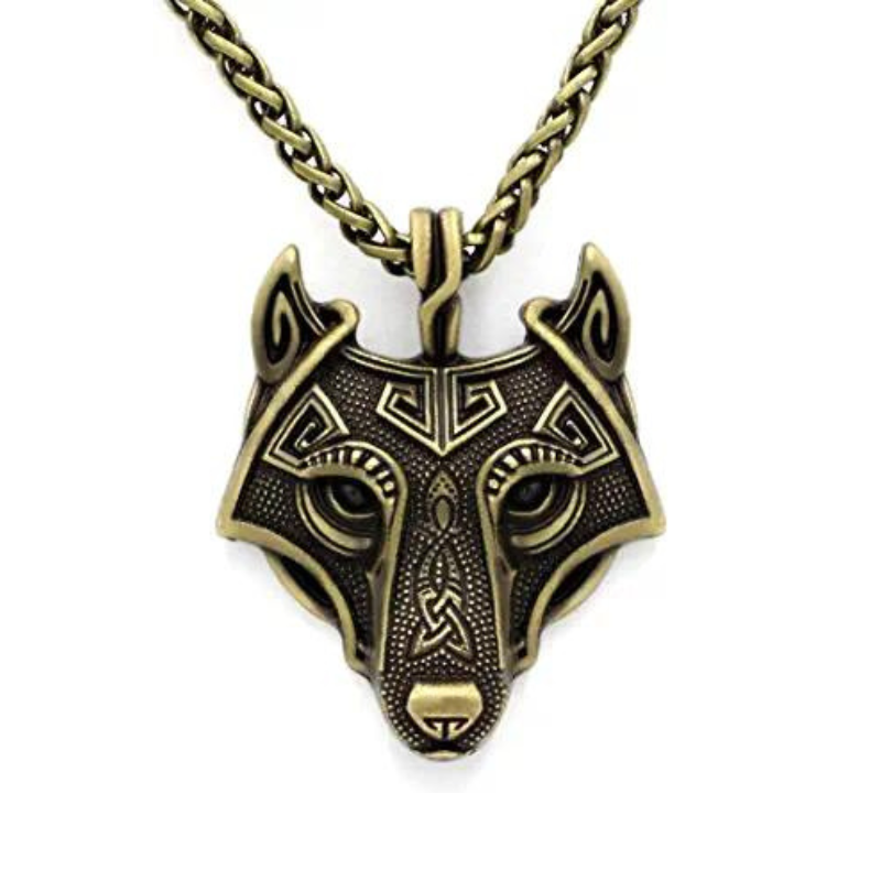 Golden VIKING NECKLACE - FENRIR WOLF