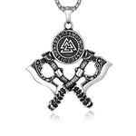 VIKING NECKLACE WITH DOUBLE AXE, VALKNUT & NORDIC RUNE AMULET PENDANT