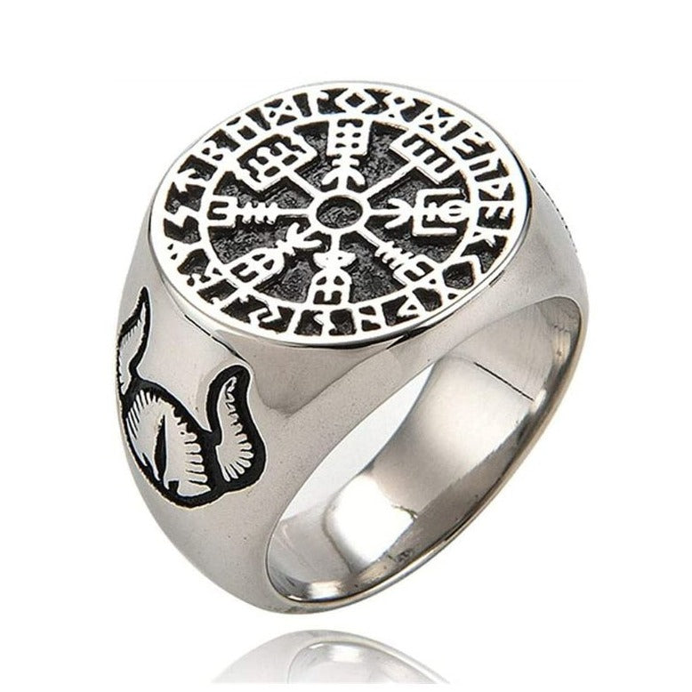 Viking Warrior Compass Vegvisir Ring