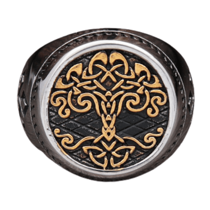 Gold Trimmed Celtic Knot Tree Of Life Ring