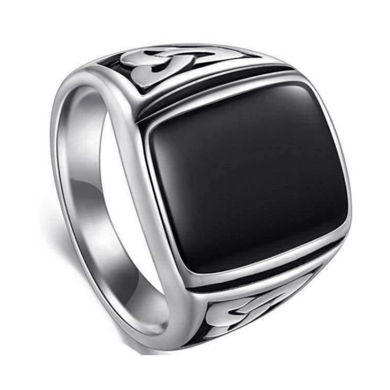 Black Stone Triquetra Ring