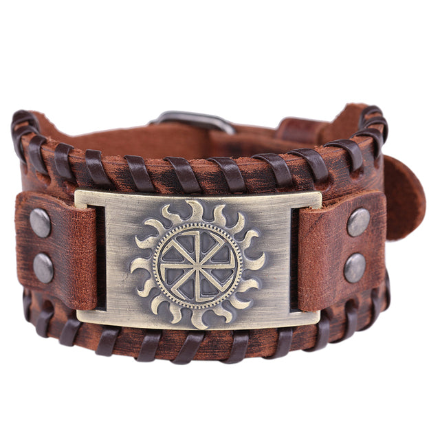 VIKING BRACELET SYMBOL OF SUN (LEATHER)