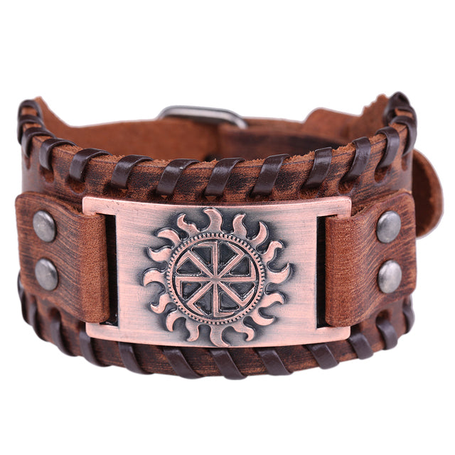 VIKING BRACELET SYMBOL OF SUN (LEATHER)