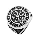 Gold Trimmed Viking Compass Vegvisir Ring With Runes