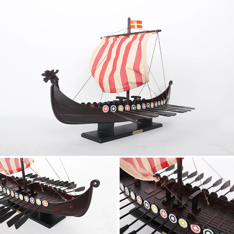 Wooden Viking Drakkar Model Boat 14"