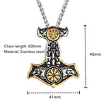 Mjolnir Necklace With Wolves & Vegvisir Symbol