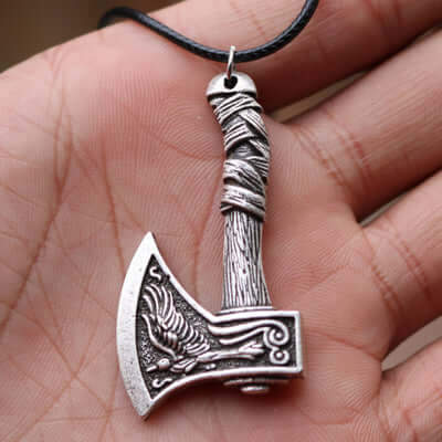 Celtic Wolf And Raven Viking Axe Necklace