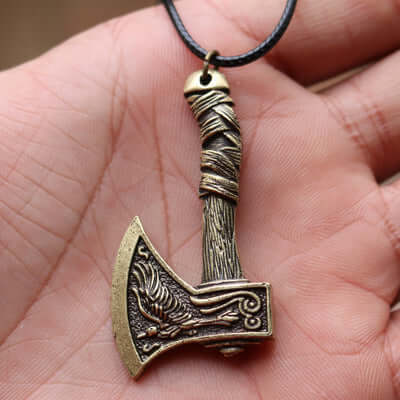 Celtic Wolf And Raven Viking Axe Necklace