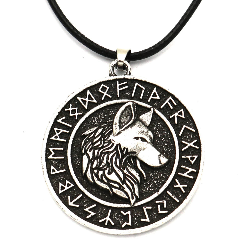 Norse Wolf Runes Pendant Necklace