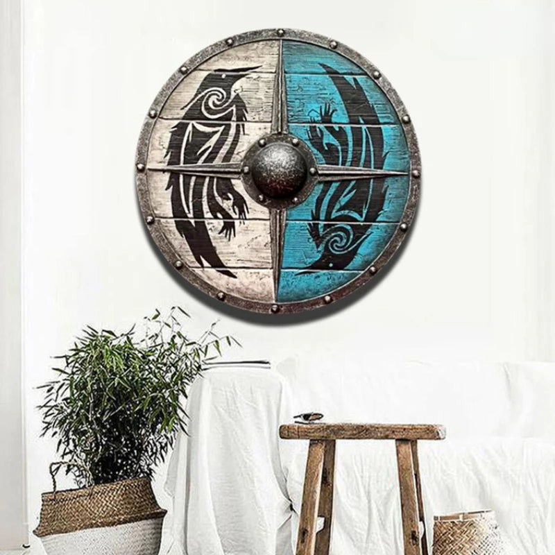 Odin's Ravens Viking Battle Shield - Wooden Wall Hanging Decor