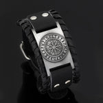 Helm of Awe in Runic Circle- Viking Leather Bracelet