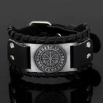 Helm of Awe in Runic Circle- Viking Leather Bracelet