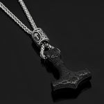 Thor's Hammer Mjolnir Viking Necklace With Rune Bead