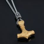 Thor's Hammer Mjolnir Viking Necklace With Rune Bead