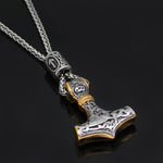 Thor's Hammer Mjolnir Viking Necklace With Rune Bead