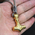 Thor's Hammer Mjolnir Viking Necklace With Rune Bead