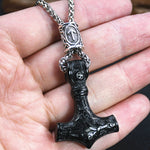 Thor's Hammer Mjolnir Viking Necklace With Rune Bead