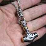 Thor's Hammer Mjolnir Viking Necklace With Rune Bead