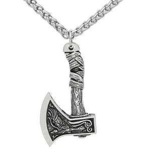 Celtic Wolf And Raven Viking Axe Necklace