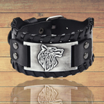 Nordic Wolf Head Leather Bracelet