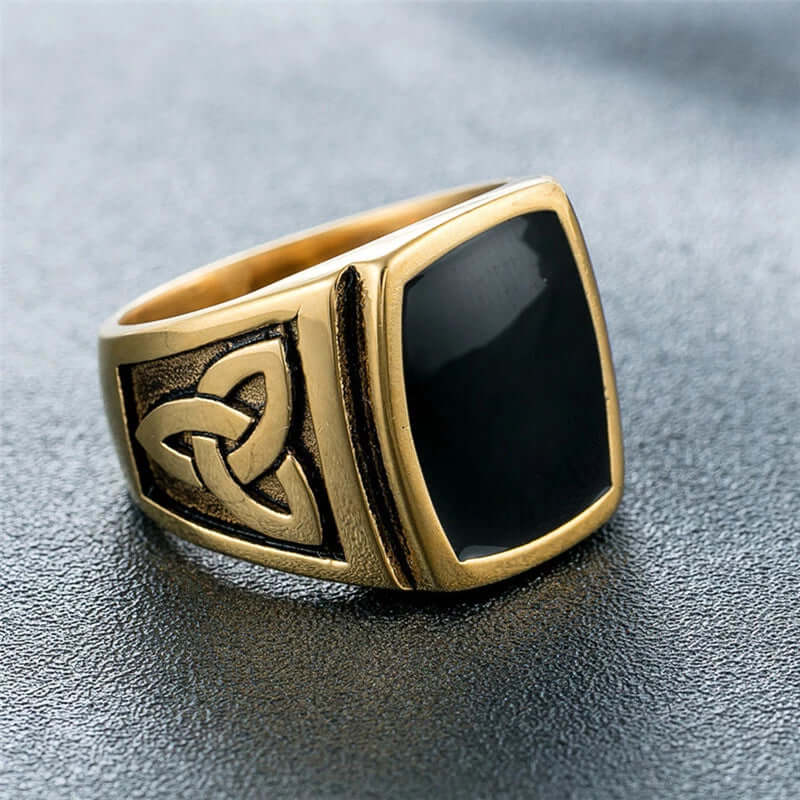 Black Stone Triquetra Ring