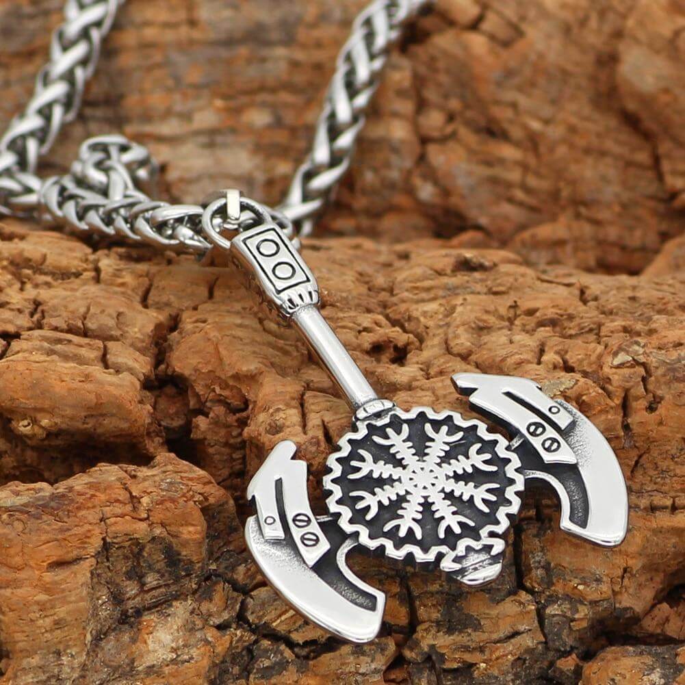 Battle Axe Necklace With Vegvisir Symbol