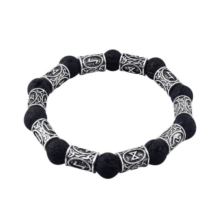 Runic Lava Stone Beads Viking Bracelet