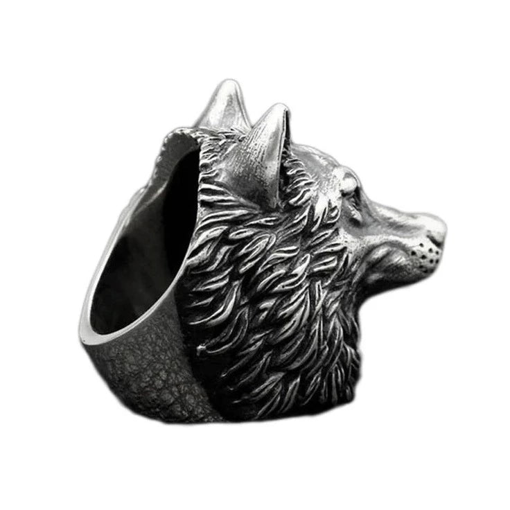 Wolf Head Viking Ring